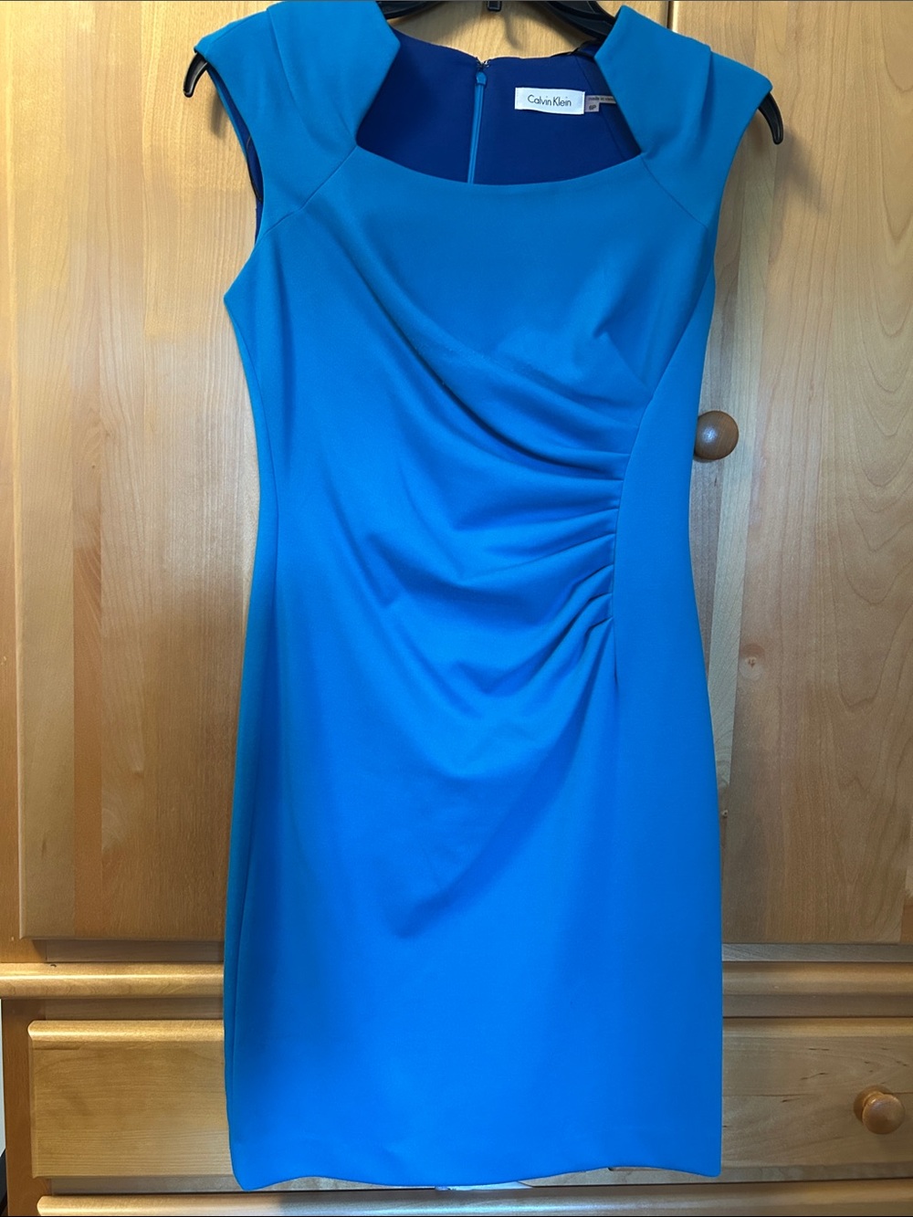 Calvin Klein Turquoise Blue Ruched Knit Sheath Dress